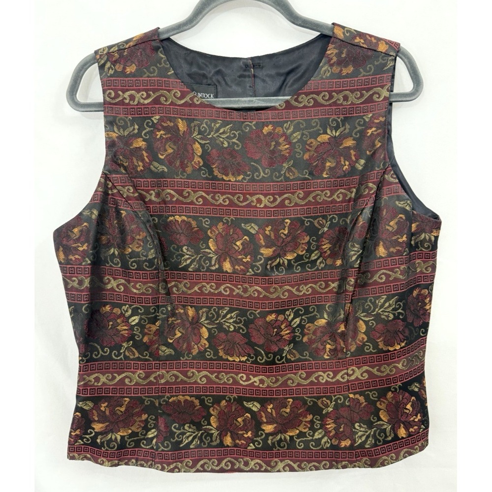 VTG 90s Scott McClintock Sleeveless Brocade Fitted Top Black Red Womens 16